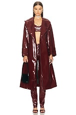 Blumarine Faux Patent Leather Trench Coat in Burgundy, view 1, click to view large image.