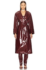 Blumarine Faux Patent Leather Trench Coat in Burgundy, view 2, click to view large image.