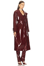 Blumarine Faux Patent Leather Trench Coat in Burgundy, view 3, click to view large image.