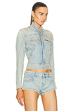 Blumarine Denim Moto Jacket in Sterling Blue, view 2, click to view large image.