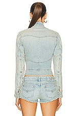 Blumarine Denim Moto Jacket in Sterling Blue, view 3, click to view large image.