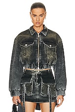 Blumarine Denim Jacket in Dark Shadow, view 1, click to view large image.