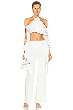 Blumarine Wide Leg Cargo Pant in Bianco Naturale, view 4, click to view large image.