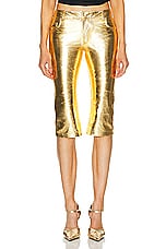 Blumarine Leather Pedal Pusher Pant in Gold, view 1, click to view large image.