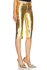 Blumarine Leather Pedal Pusher Pant in Gold, view 2, click to view large image.