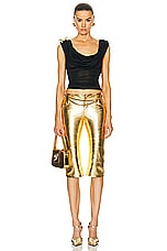 Blumarine Leather Pedal Pusher Pant in Gold, view 4, click to view large image.