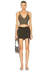 Blumarine Cargo Mini Skirt in Dark Olive, view 4, click to view large image.