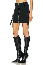 Blumarine Front Zip Mini Skirt in Nero, view 3, click to view large image.