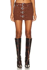Blumarine Buckle Mini Skirt in Camoscio, view 1, click to view large image.