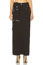 Blumarine Cargo Denim Skirt in Chocolate Brown, view 1, click to view large image.