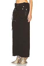 Blumarine Cargo Denim Skirt in Chocolate Brown, view 3, click to view large image.