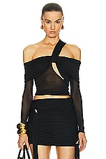 Blumarine Off The Shoulder Cut Out Top in Black, view 1, click to view large image.