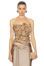 Blumarine Embroidered Strapless Bustier Top in Gold, view 1, click to view large image.