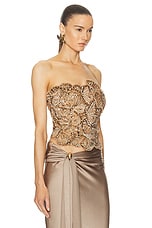 Blumarine Embroidered Strapless Bustier Top in Gold, view 2, click to view large image.