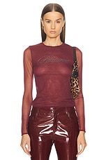 Blumarine Long Sleeve Logo Top in Burgundy, view 1, click to view large image.