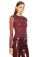 Blumarine Long Sleeve Logo Top in Burgundy, view 2, click to view large image.