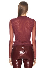 Blumarine Long Sleeve Logo Top in Burgundy, view 3, click to view large image.