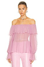 Blumarine Ruffle Long Sleeve Top in Mauve Orchid, view 1, click to view large image.