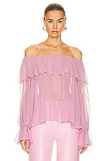Blumarine Ruffle Long Sleeve Top in Mauve Orchid, view 2, click to view large image.
