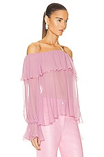 Blumarine Ruffle Long Sleeve Top in Mauve Orchid, view 3, click to view large image.