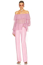 Blumarine Ruffle Long Sleeve Top in Mauve Orchid, view 5, click to view large image.
