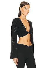 Blumarine Long Sleeve Hot Fix Crop Top in Nero, view 2, click to view large image.