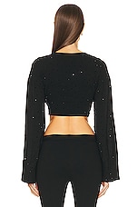 Blumarine Long Sleeve Hot Fix Crop Top in Nero, view 3, click to view large image.