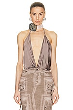 Blumarine Draped Bodysuit in Coffee Liqueur, view 1, click to view large image.