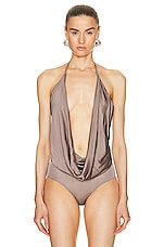 Blumarine Draped Bodysuit in Coffee Liqueur, view 2, click to view large image.