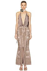 Blumarine Draped Bodysuit in Coffee Liqueur, view 5, click to view large image.
