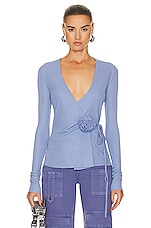 Blumarine Long Sleeve Wrap Top in Jasmine, view 1, click to view large image.