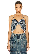 Blumarine Halter Denim Top in Allure, view 1, click to view large image.