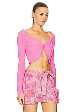 Blumarine Knit Cardigan in Pink Geranio, view 2, click to view large image.