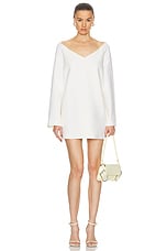 Brandon Maxwell The Zayna Off The Shoulder Mini Dress W/ Long Slv in Ivory, view 1, click to view large image.
