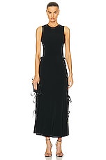 Brandon Maxwell A Line High Neck Side Tie Dress in Black, view 2, click to view large image.