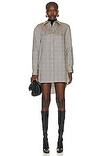 Brandon Maxwell Oversize Button Down Shirt Dress in Dark Brown Herringbone, view 1, click to view large image.