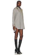 Brandon Maxwell Oversize Button Down Shirt Dress in Dark Brown Herringbone, view 2, click to view large image.