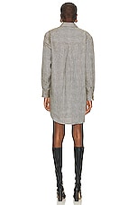 Brandon Maxwell Oversize Button Down Shirt Dress in Dark Brown Herringbone, view 3, click to view large image.