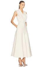 Brandon Maxwell Emelie Blouson Wrap Dress in Oatmeal, view 2, click to view large image.