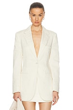 Brandon Maxwell The Jemma Notched Lapel Jacket With Fitted Waist in Greige, view 1, click to view large image.