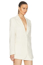 Brandon Maxwell The Jemma Notched Lapel Jacket With Fitted Waist in Greige, view 2, click to view large image.