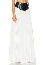 Brandon Maxwell Pleated Leather Yoke Skirt in Black & White, view 2, click to view large image.