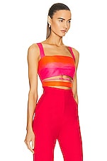 Brandon Maxwell Cut Out Crop Top in Orange Pop & Pink Lemonade, view 2, click to view large image.