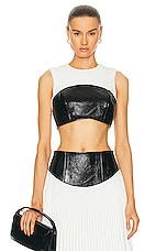 Brandon Maxwell Pleated Neck Bustier Bra Top in Black & White, view 1, click to view large image.