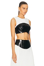 Brandon Maxwell Pleated Neck Bustier Bra Top in Black & White, view 2, click to view large image.