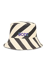 BODE Domino Stripe Bucket Hat in Ecru & Black, view 1, click to view large image.