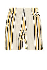BODE Namesake Stripe Shorts in Ecru Multi, view 2, click to view large image.