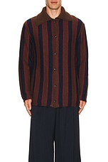 BODE Mohair Stripe Cardigan in Navy & Brown, view 3, click to view large image.