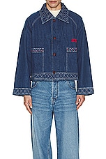 BODE Embroidered Denim Jacket in Indigo, view 4, click to view large image.