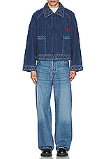 BODE Embroidered Denim Jacket in Indigo, view 5, click to view large image.